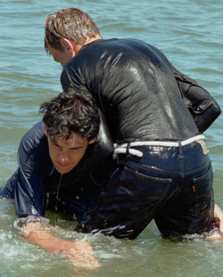 after school swim in jeans and swim shirt